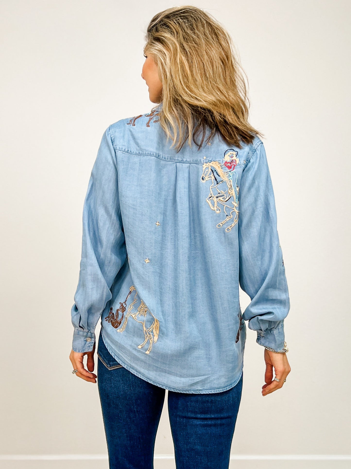 Western Motif Embroidered Tencel Shirt