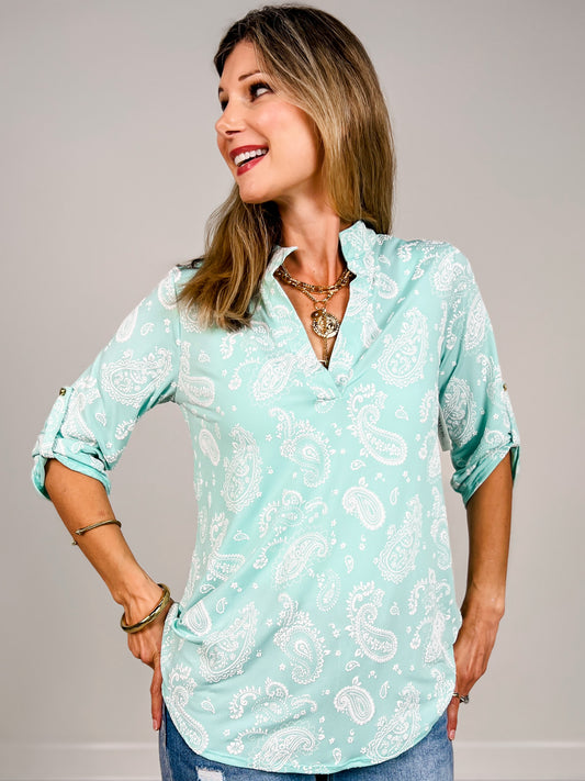 3/4 Sleeve Top with Split Neckline
