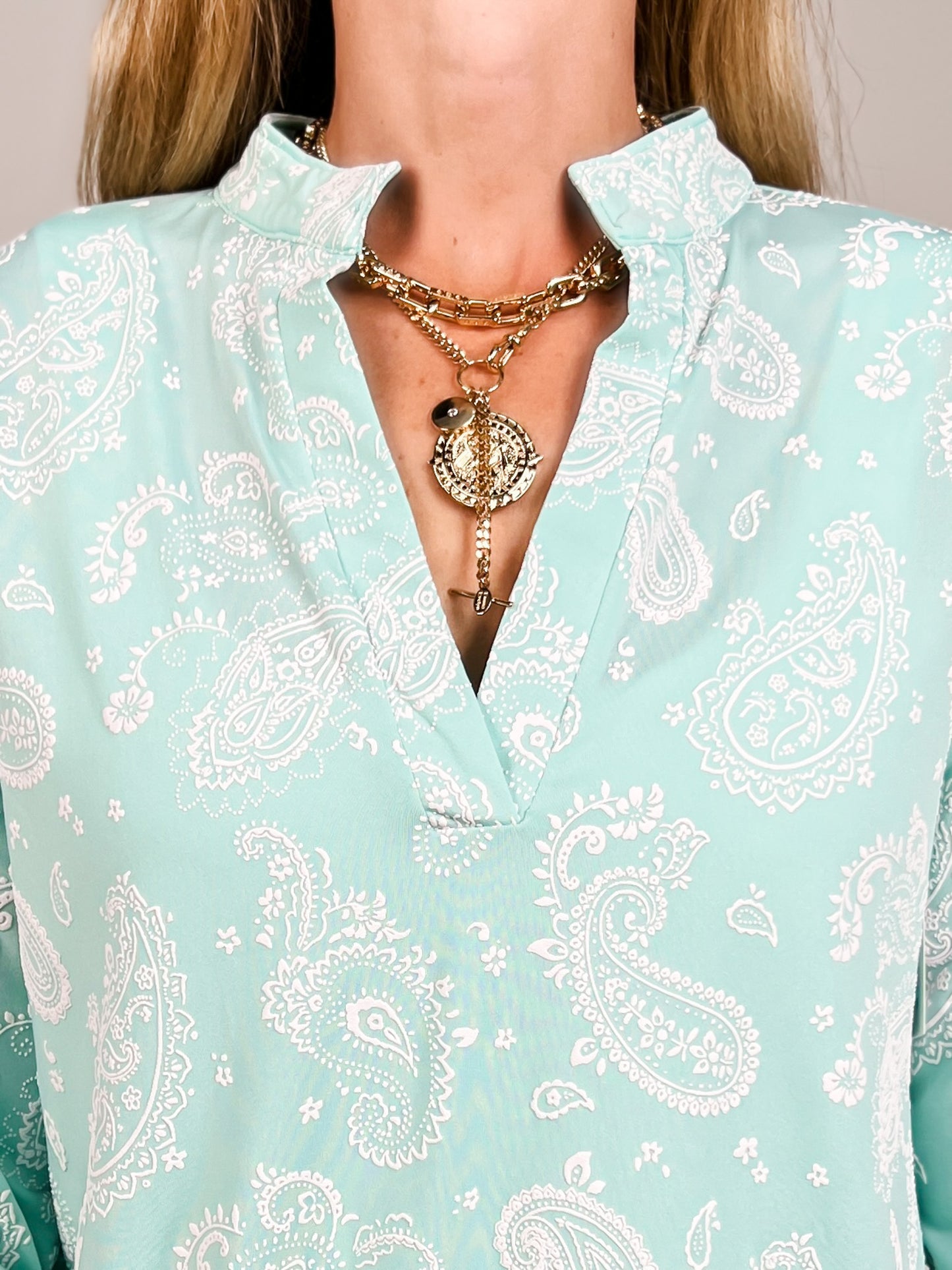 3/4 Sleeve Top with Split Neckline