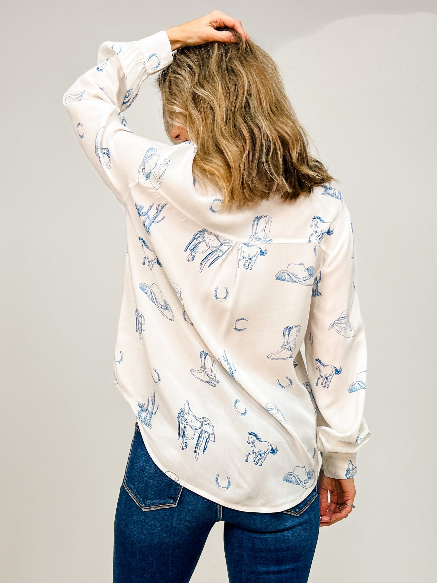 Western Print Button-Up Top