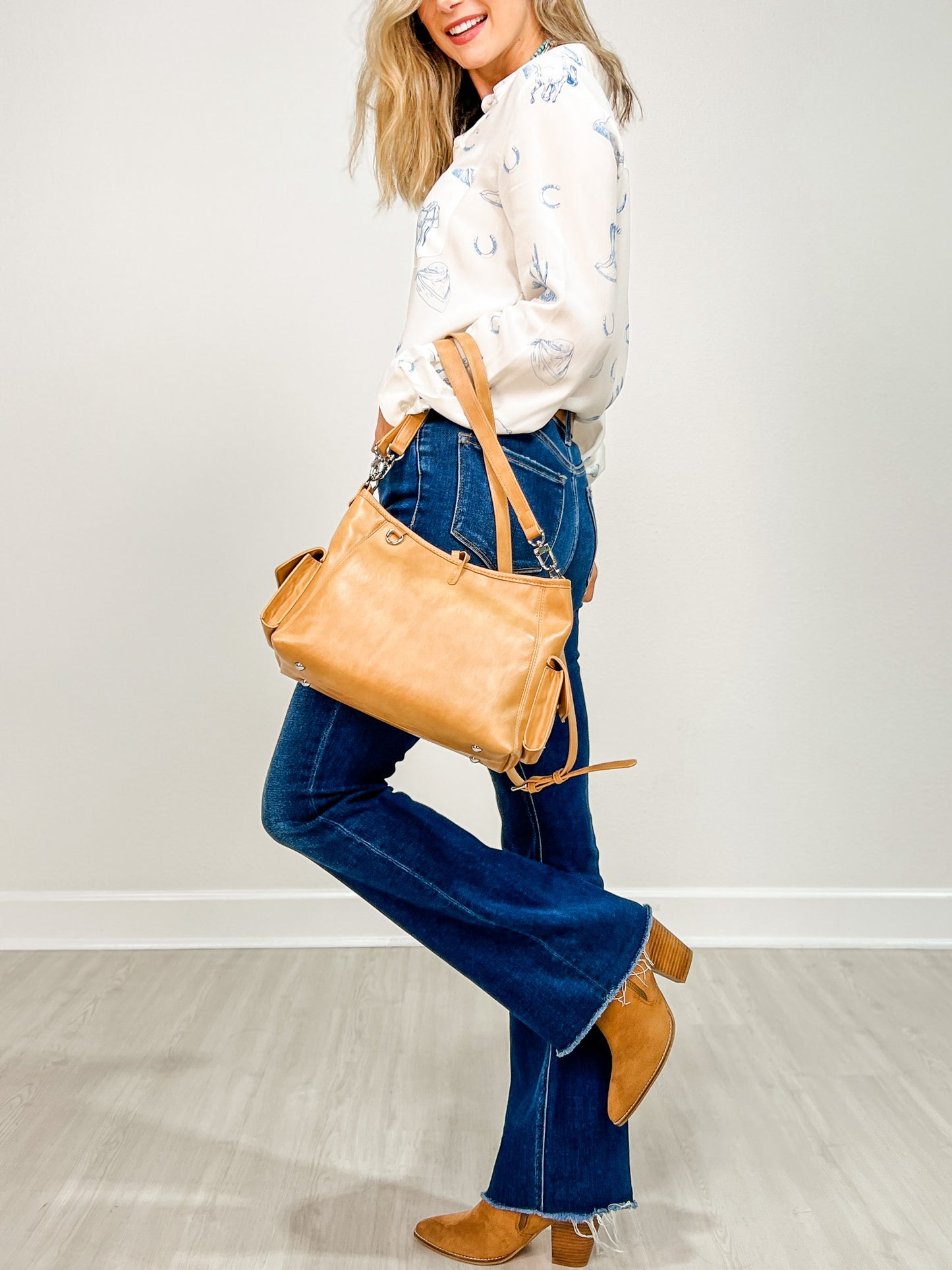 Western Print Button-Up Top