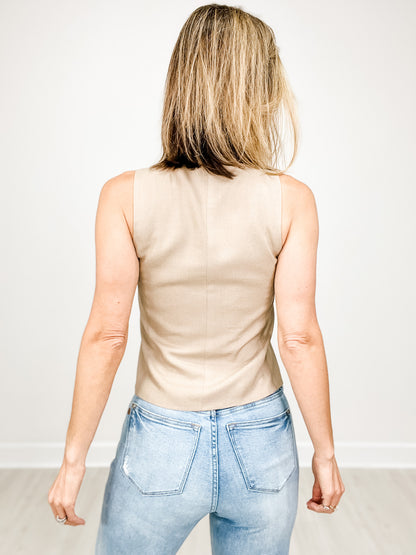 Linen 5-Button Sleeveless Vest