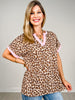 Short Sleeve Leopard Top with Solid Contrast Trim