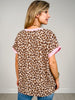 Short Sleeve Leopard Top with Solid Contrast Trim