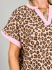 Short Sleeve Leopard Top with Solid Contrast Trim