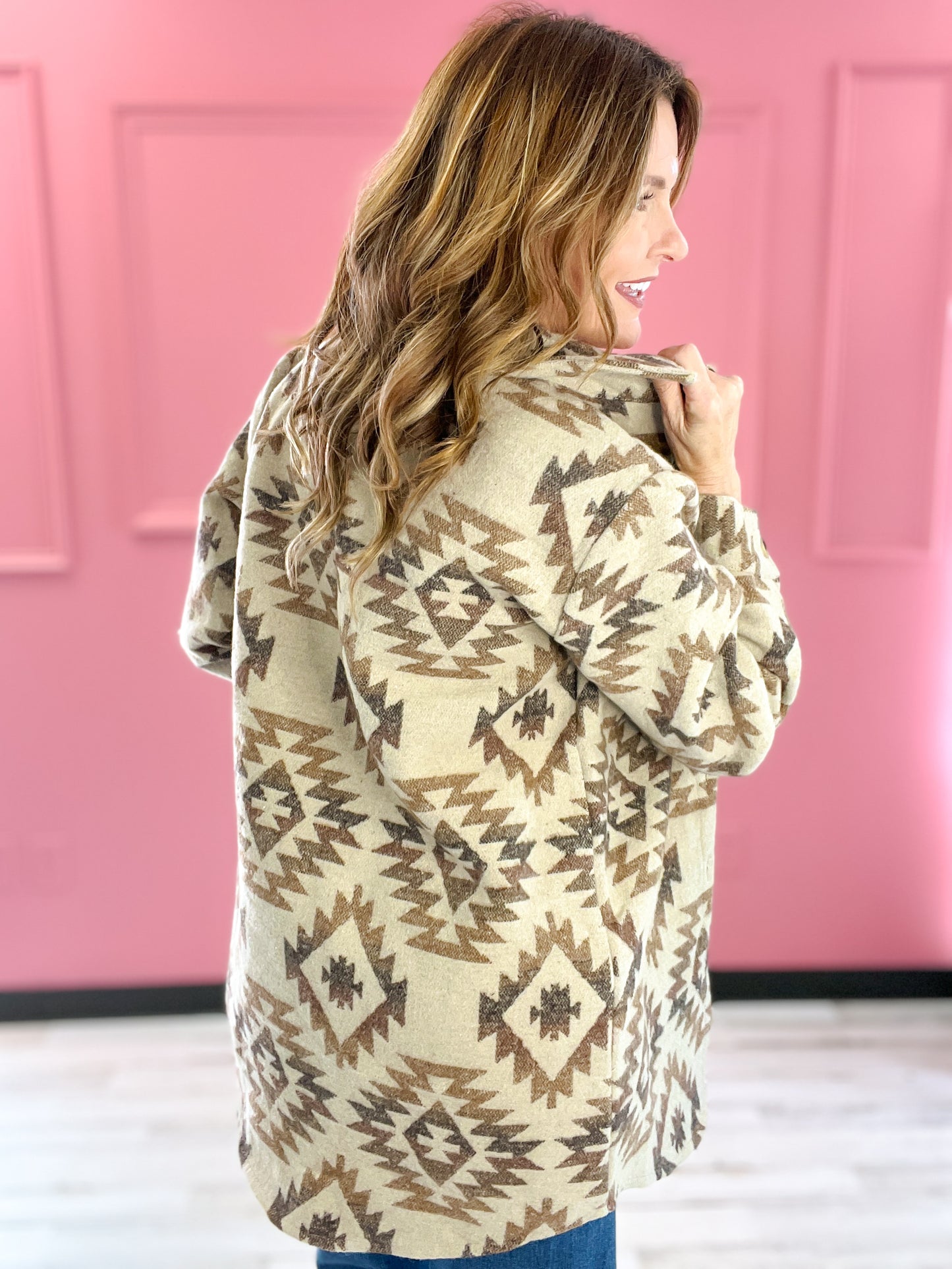 Schweet Patch Front Pocket Aztec Pattern Coat Top