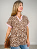 Short Sleeve Leopard Top with Solid Contrast Trim