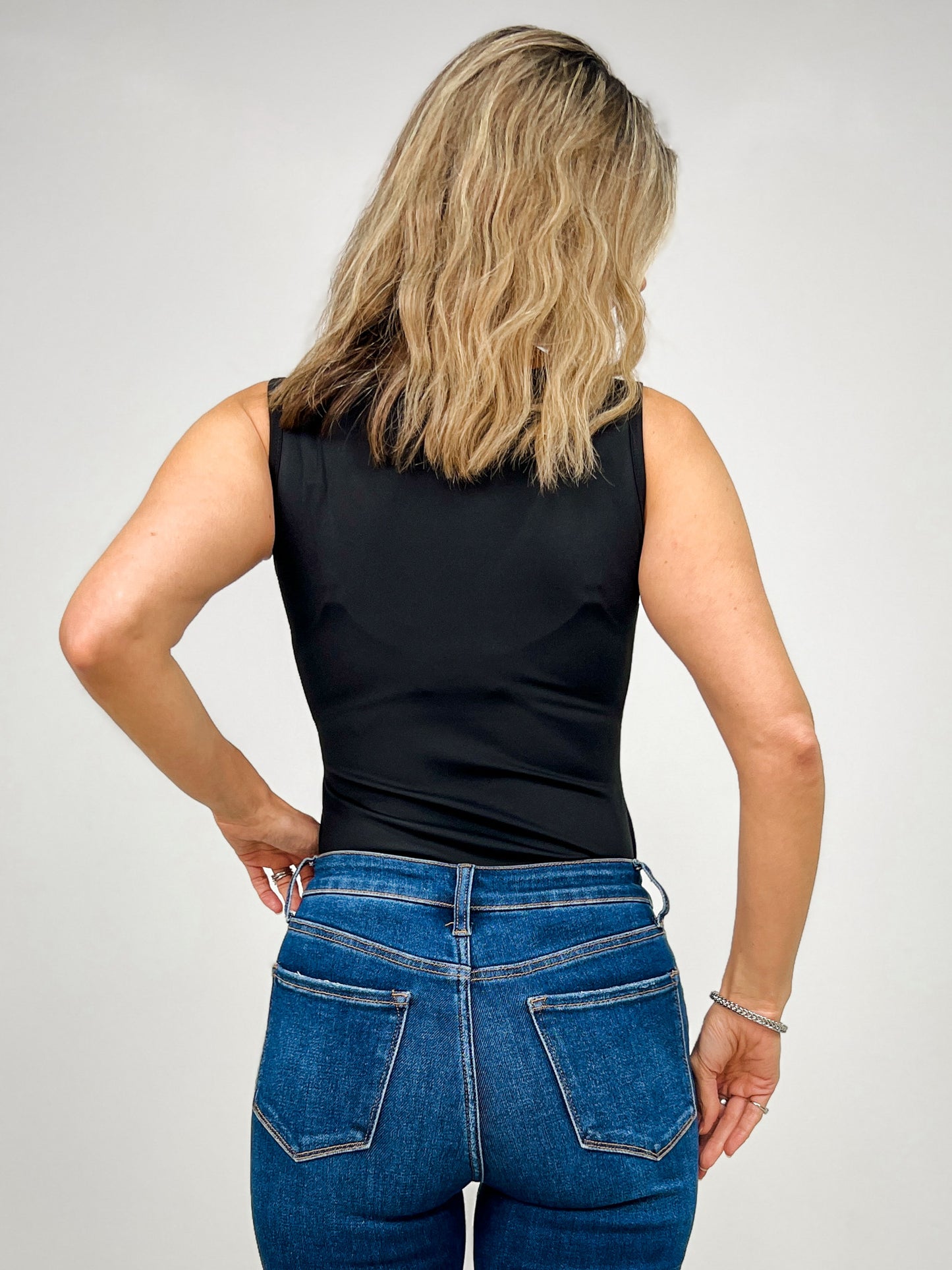 Black Ivory Boot-Stitch V Neck Bodysuit