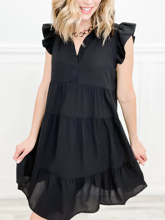 You Make Dreams Come True Tiered Dress with Flutter Sleeves & Collar