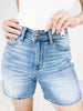 Judy Blue BRYLEE Two Button Mid Length Dad Jean Shorts