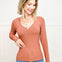 Long Sleeve Viscose Ribbed V-Neck Henley Top - Group A