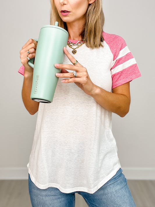 Short Raglan Sleeve Color Block Top