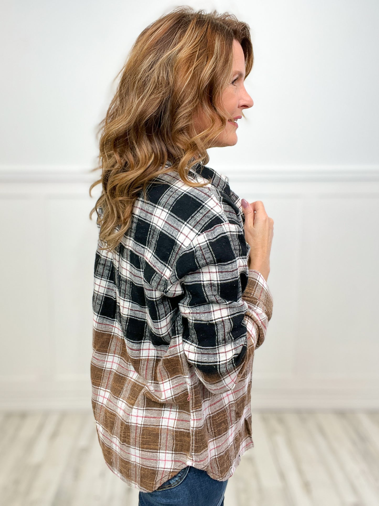 Dip Dyed Button Down Bleached Plaid Top