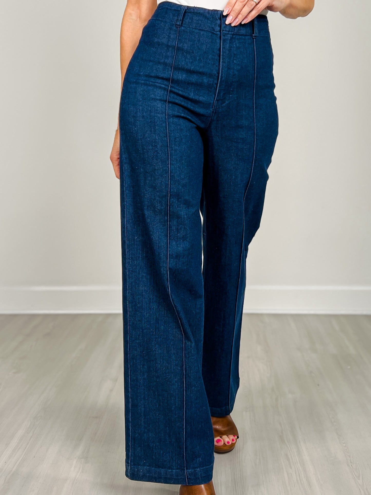 High Waist Front Seam Wide Leg Jeans