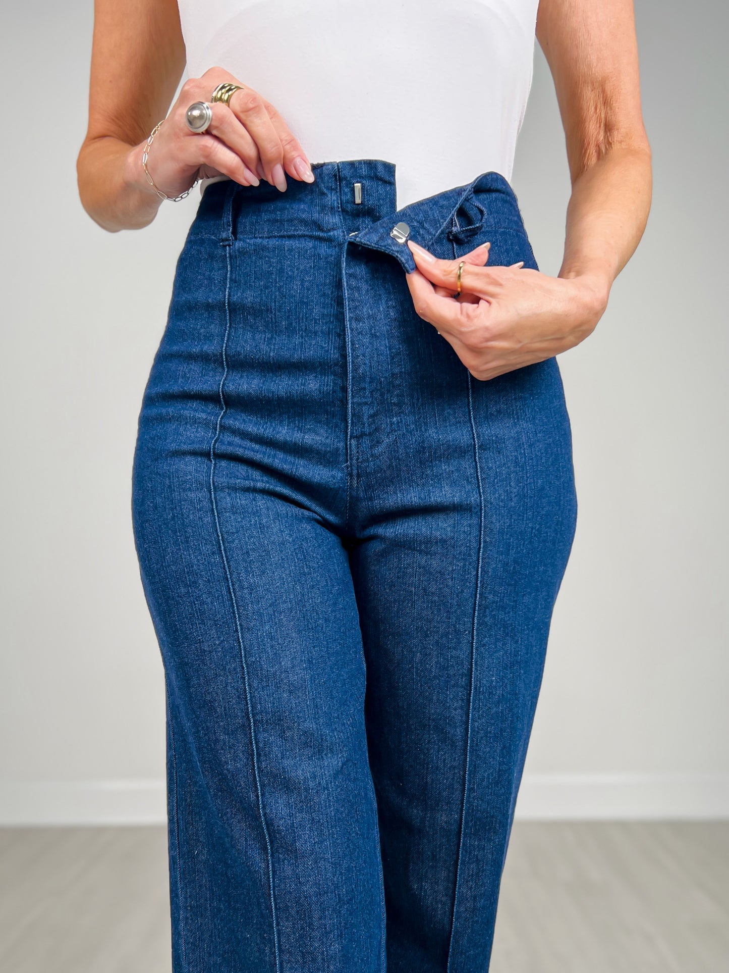 High Waist Front Seam Wide Leg Jeans