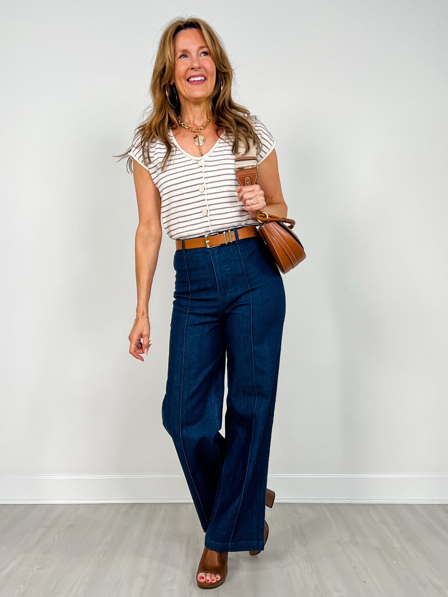 High Waist Front Seam Wide Leg Jeans