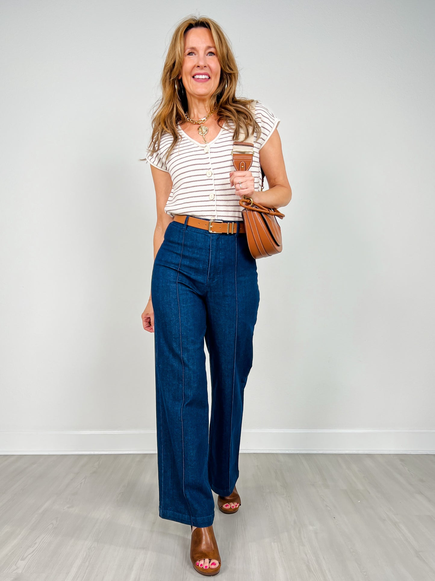 High Waist Front Seam Wide Leg Jeans
