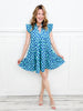 Chevron Print Notched Neckline, Ruffle Sleeve Dress with Side Pockets