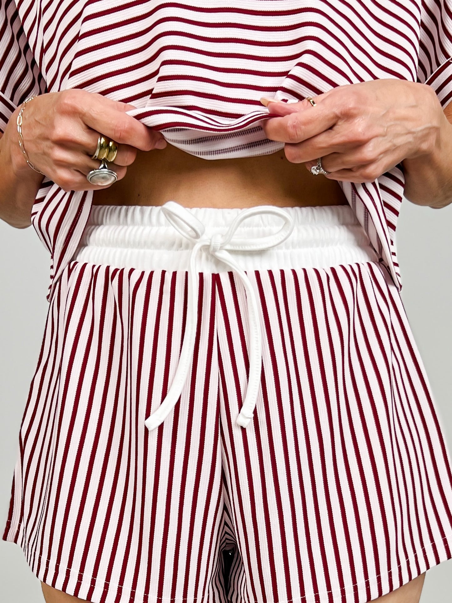 Striped Collared Top & Shorts Set