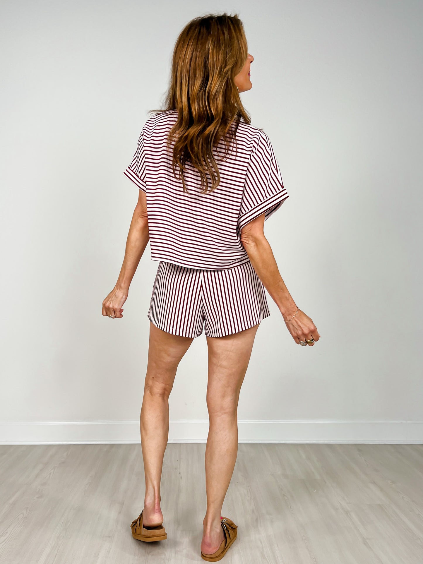 Striped Collared Top & Shorts Set