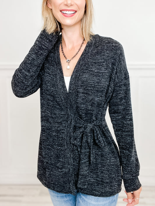 Brushed Sweater Waist Strap Cardigan Sweater