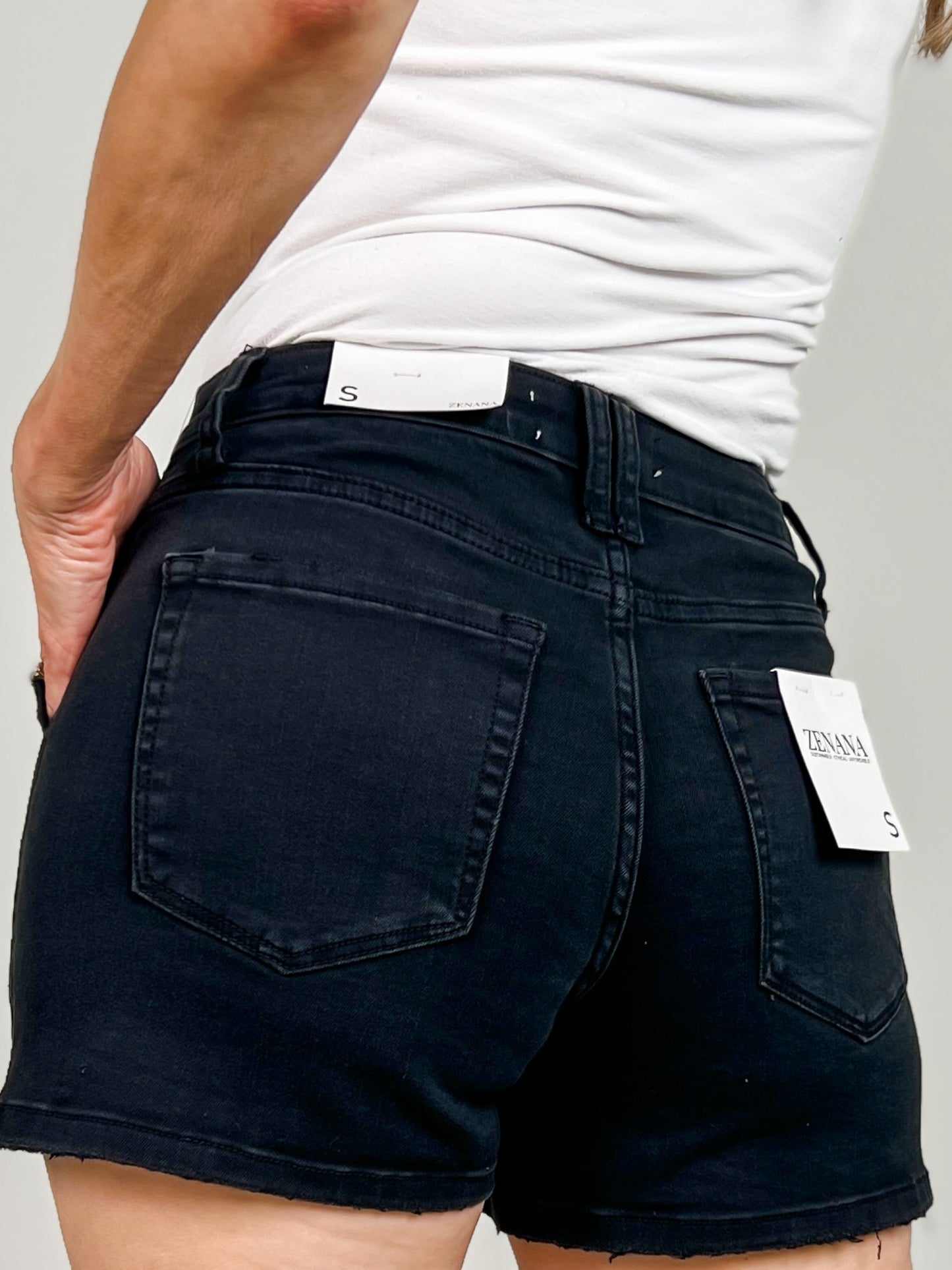 Washed Black Utility Pocket Denim Shorts