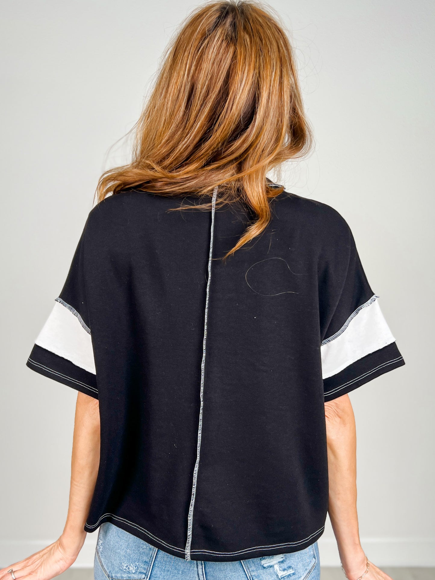 French Terry Striped Exposed Seam Top