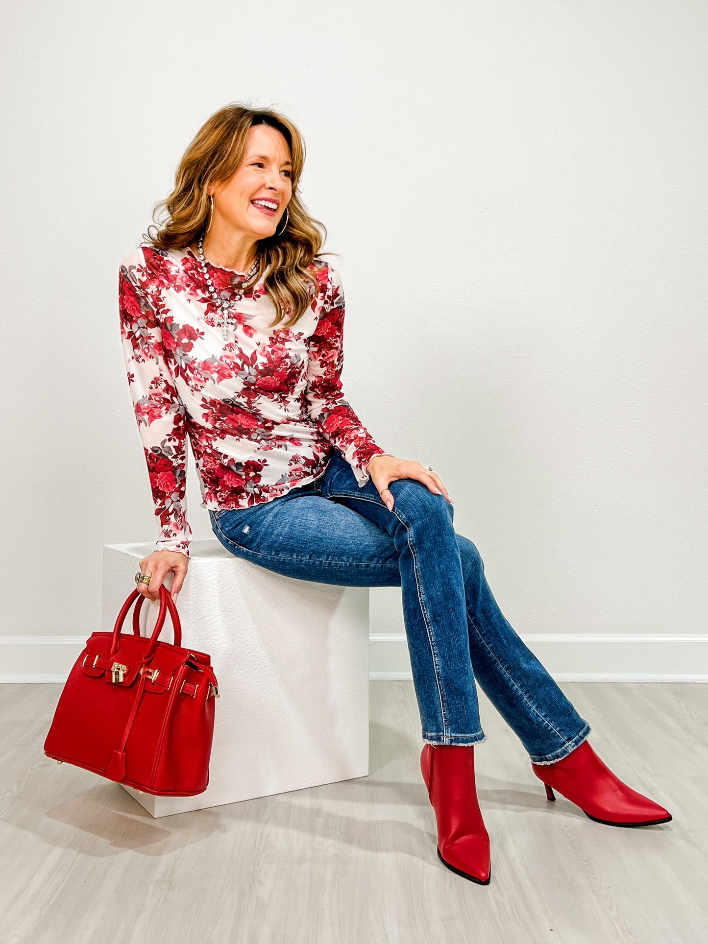 Floral Print Layering Mesh Top