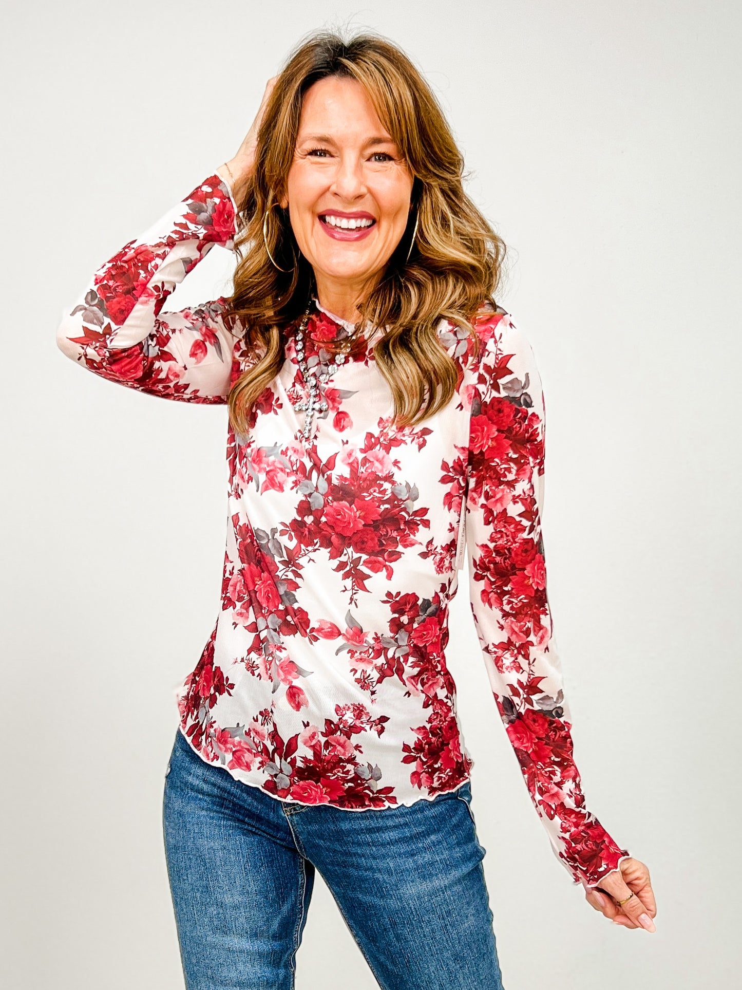 Floral Print Layering Mesh Top