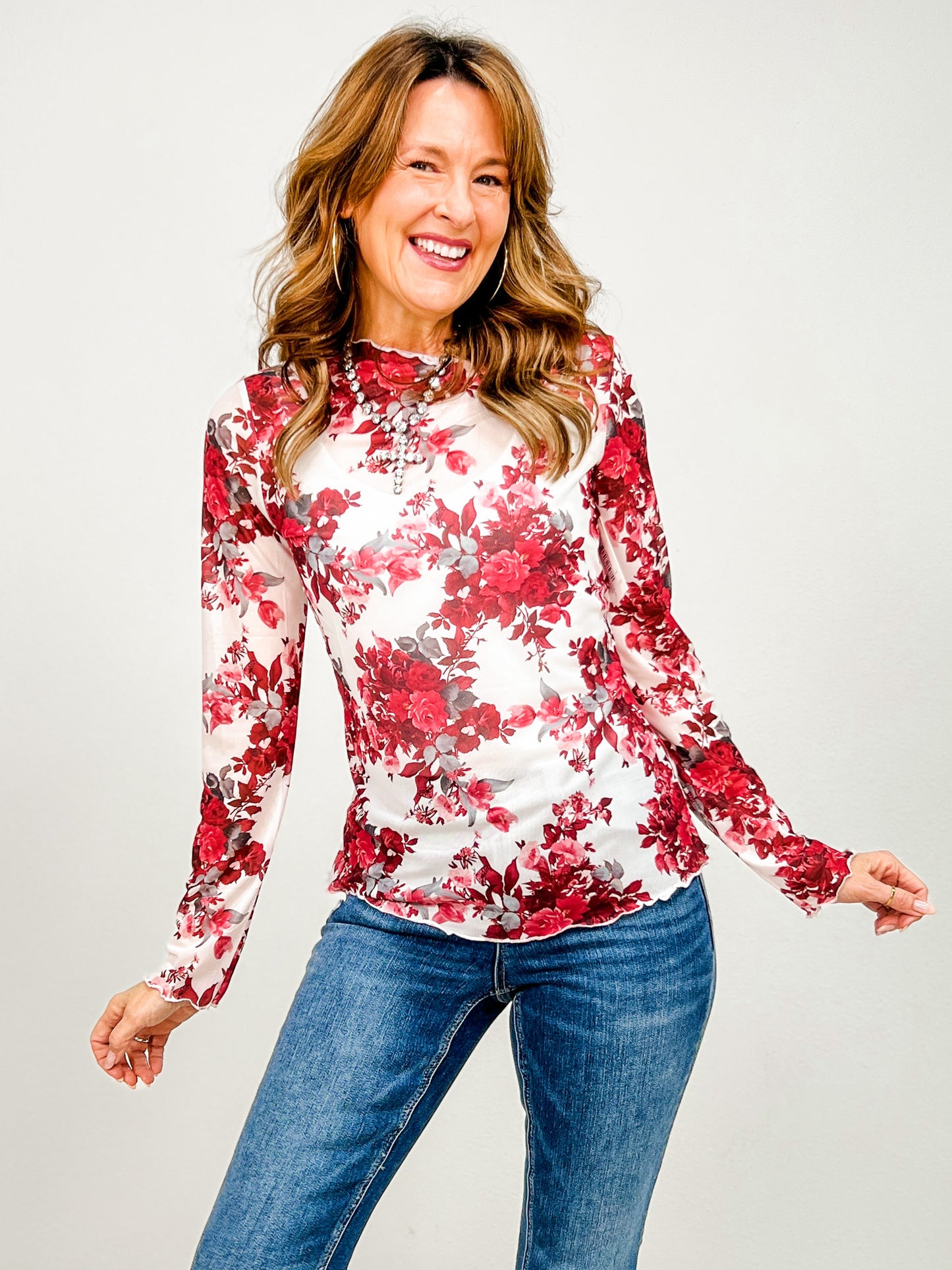 Floral Print Layering Mesh Top