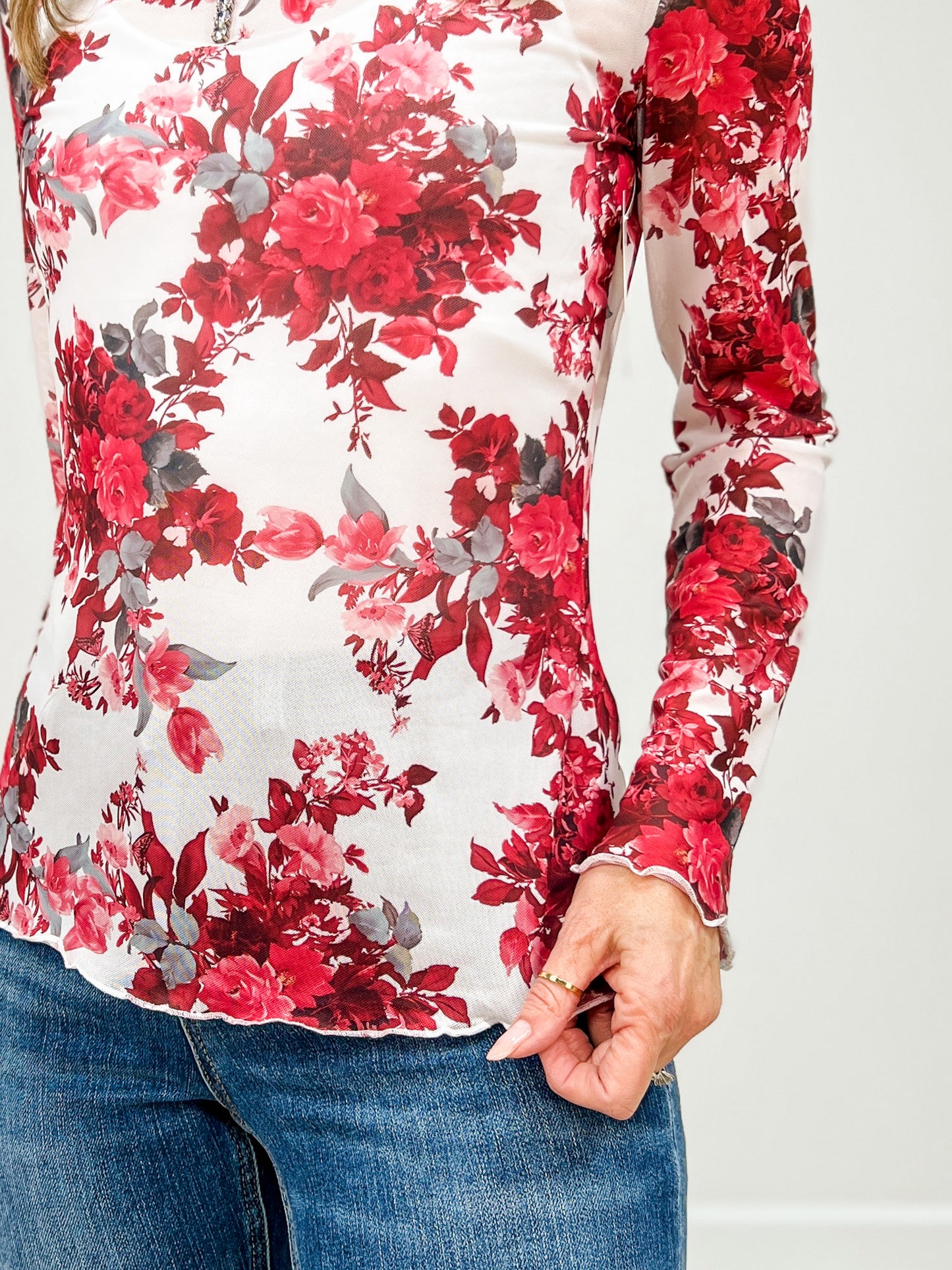Floral Print Layering Mesh Top