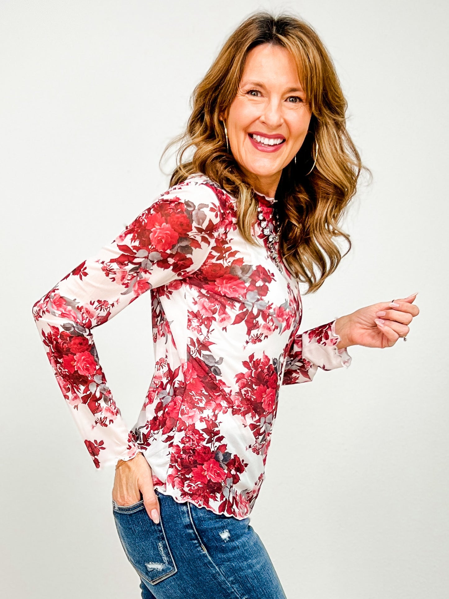 Floral Print Layering Mesh Top