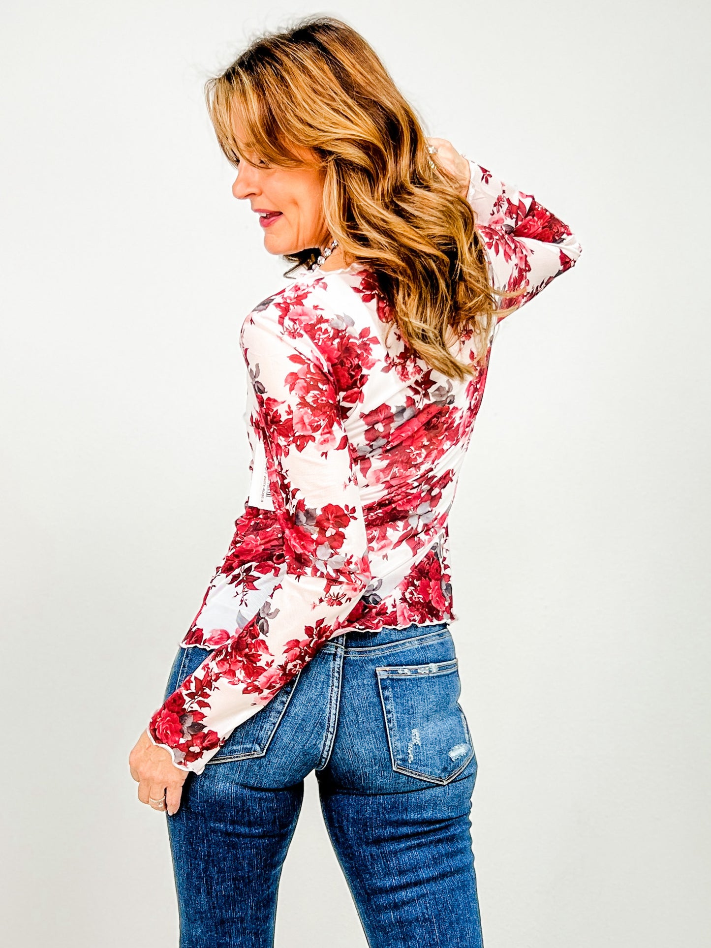 Floral Print Layering Mesh Top