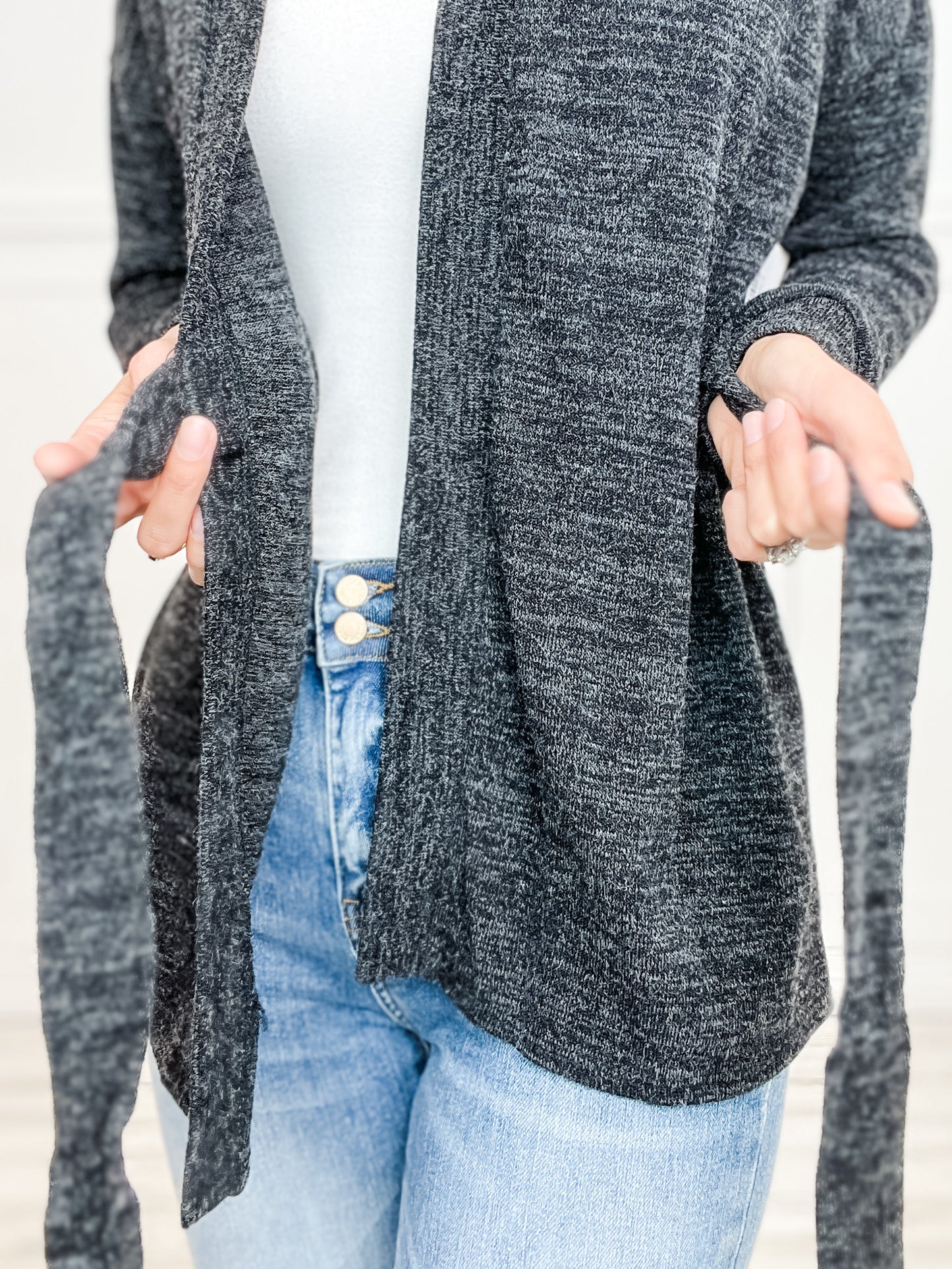 Brushed Sweater Waist Strap Cardigan Sweater