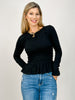 Long Sleeve Solid Knit Top with Smocked Body