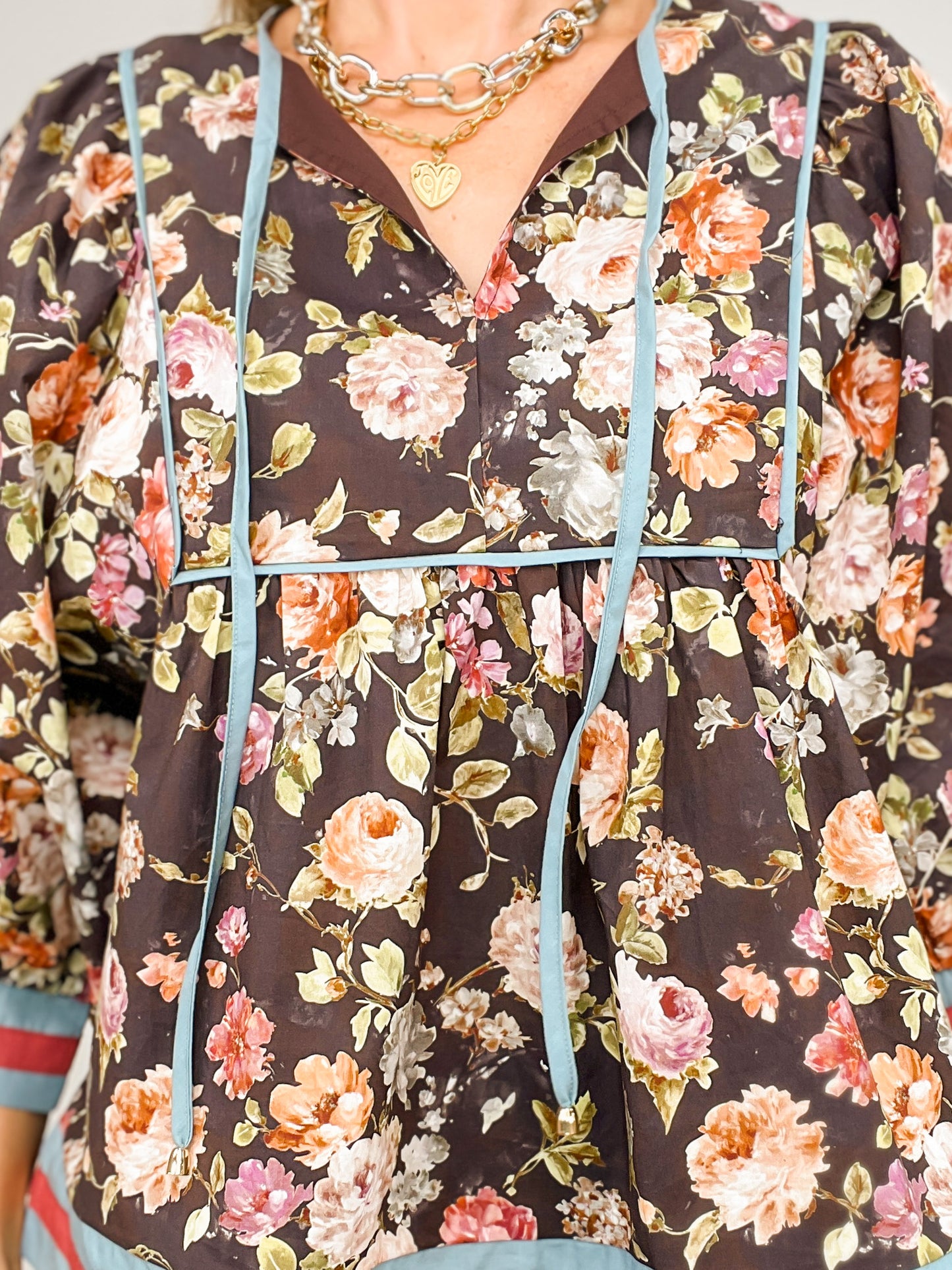 Vintage Floral 3/4 Sleeve Empire Waist Top