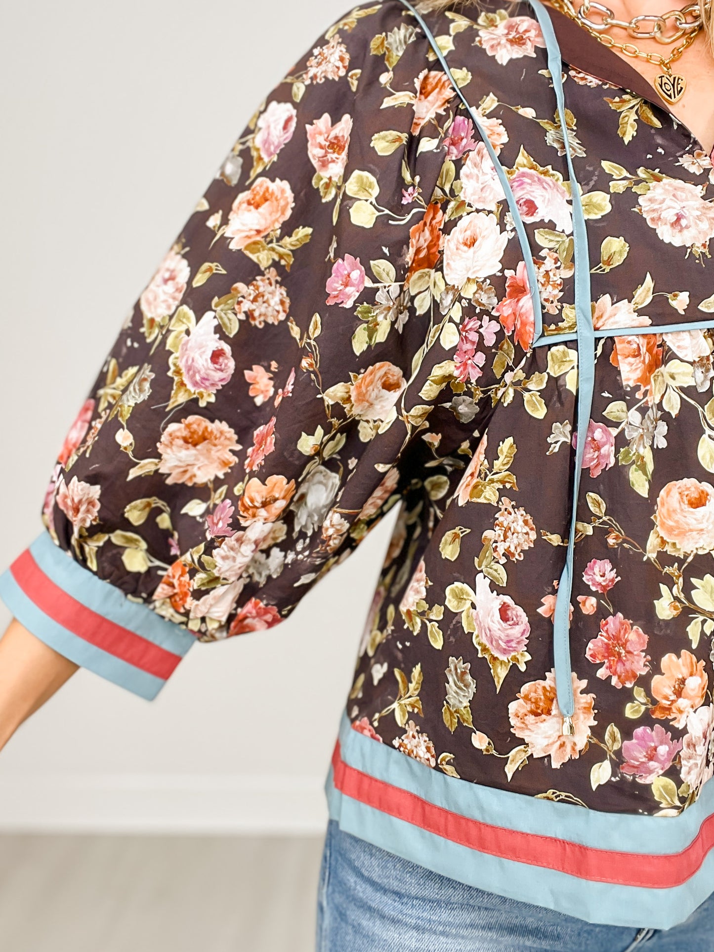 Vintage Floral 3/4 Sleeve Empire Waist Top