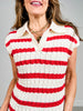 Sleeveless Textured Stripe Collared Sweater