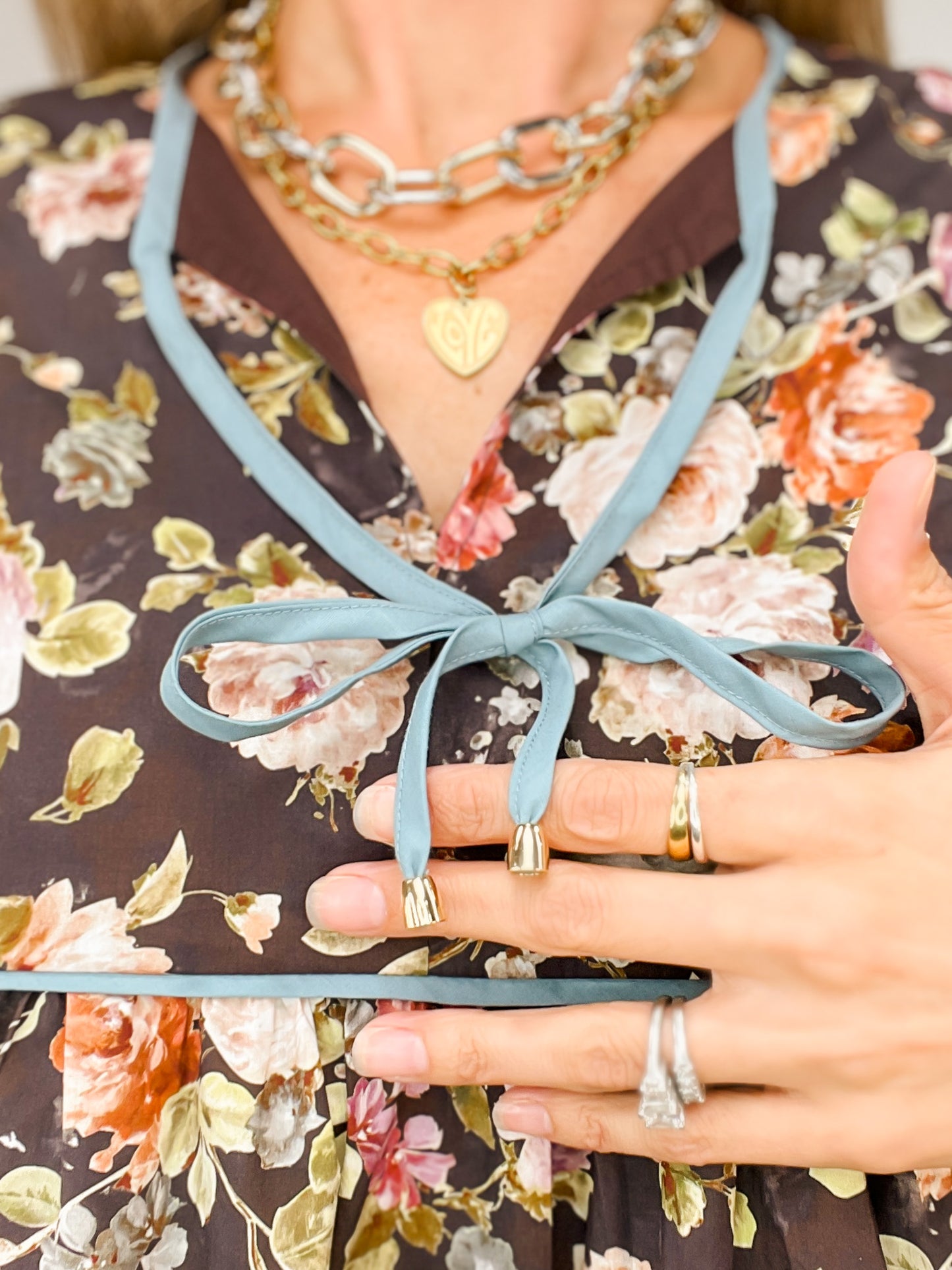 Vintage Floral 3/4 Sleeve Empire Waist Top