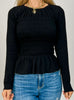 Long Sleeve Solid Knit Top with Smocked Body