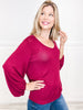 Waffle Thermal V-Neck Top with Bubble Sleeves