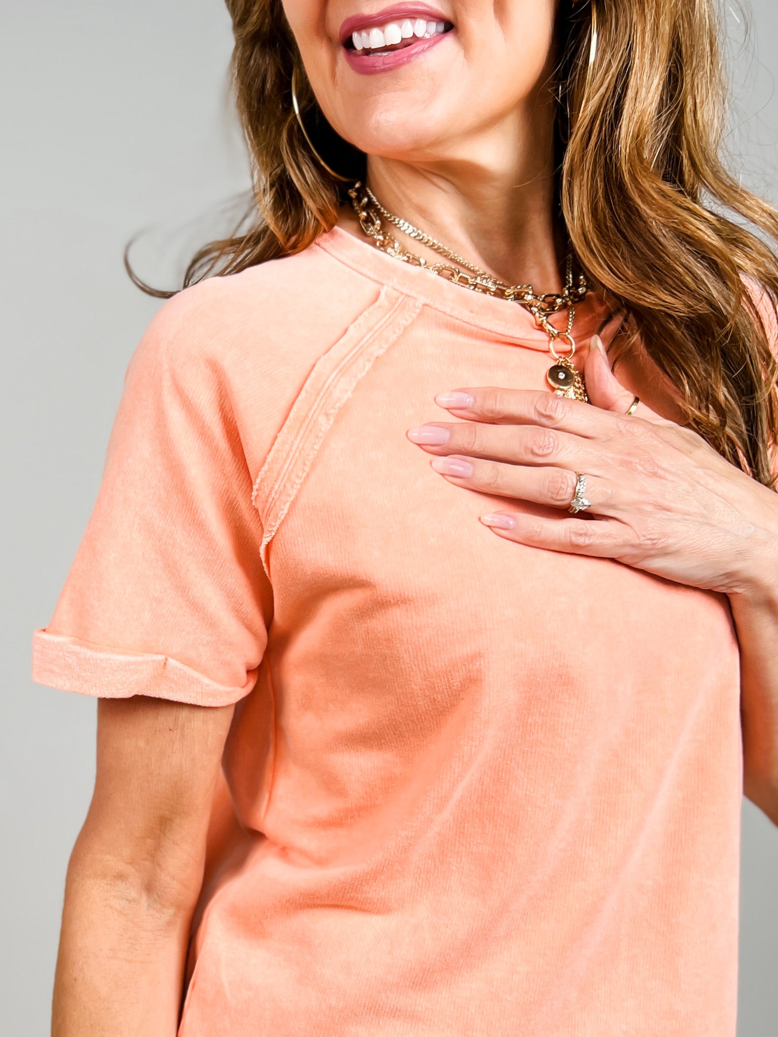 French Terry Washed Curved Hem Top