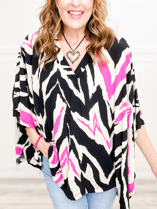 Three Quarter Sleeve Print Knit Swimsuit Cover Up