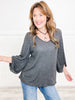 Waffle Thermal V-Neck Top with Bubble Sleeves