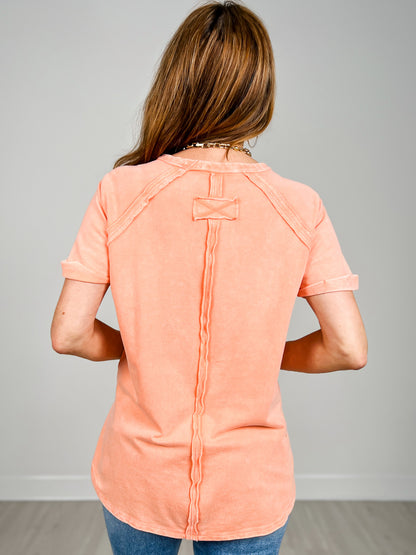 French Terry Washed Curved Hem Top