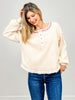 Washed X Stitch Detail Fabric Mix Long Sleeve Top