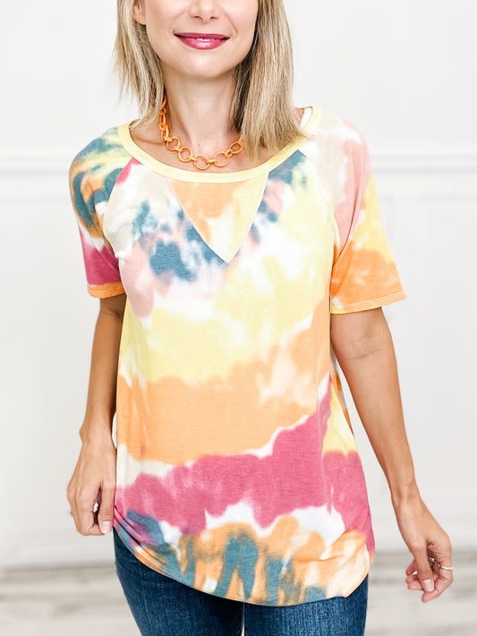 Tie Dye Print Knit Top with Raglan Sleeves