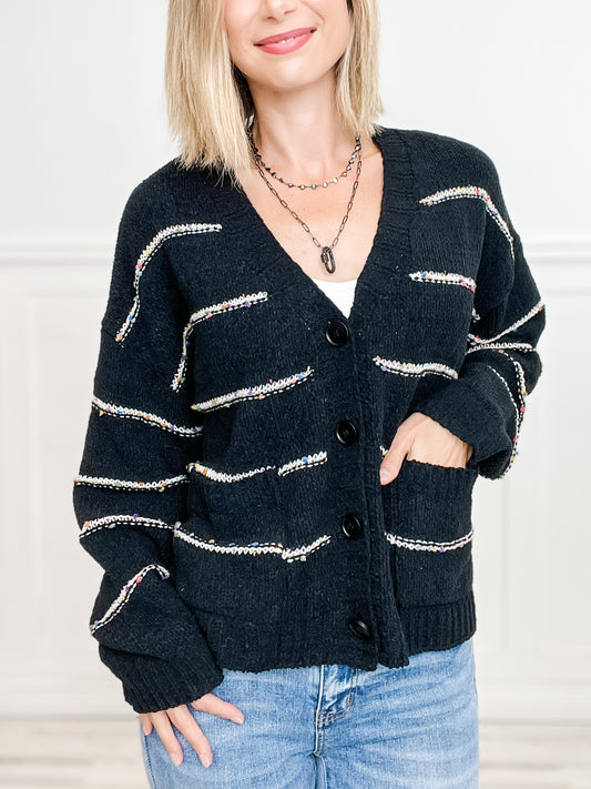 Chenille Yarn Button Closure Cardigan with Pockets