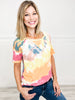 Tie Dye Print Knit Top with Raglan Sleeves