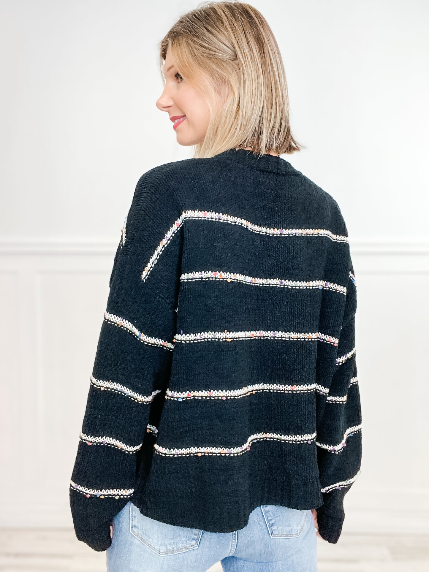 Chenille Yarn Button Closure Cardigan with Pockets